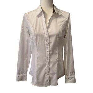 Express Womens White Button-Up Shirt With Leopard Print Collar Size M